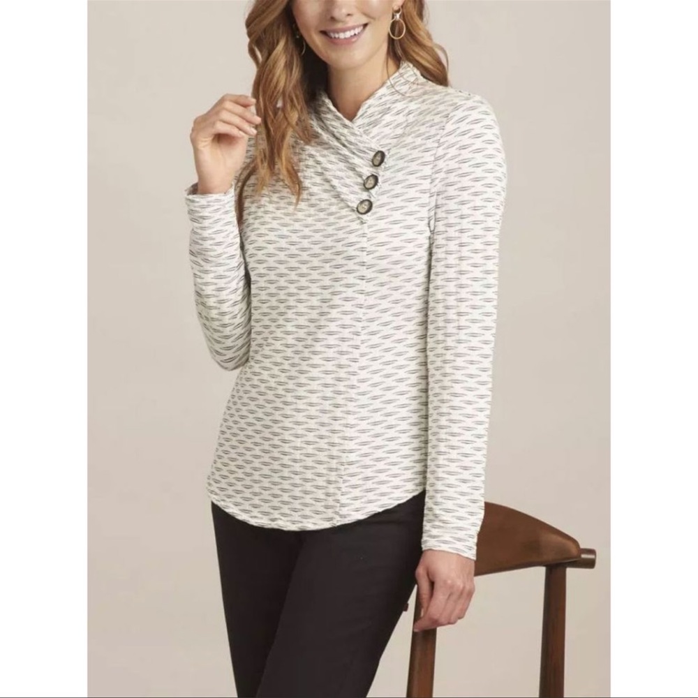 Habitat Blurred Lines Textured Long Sleeve Button Detail Top Large